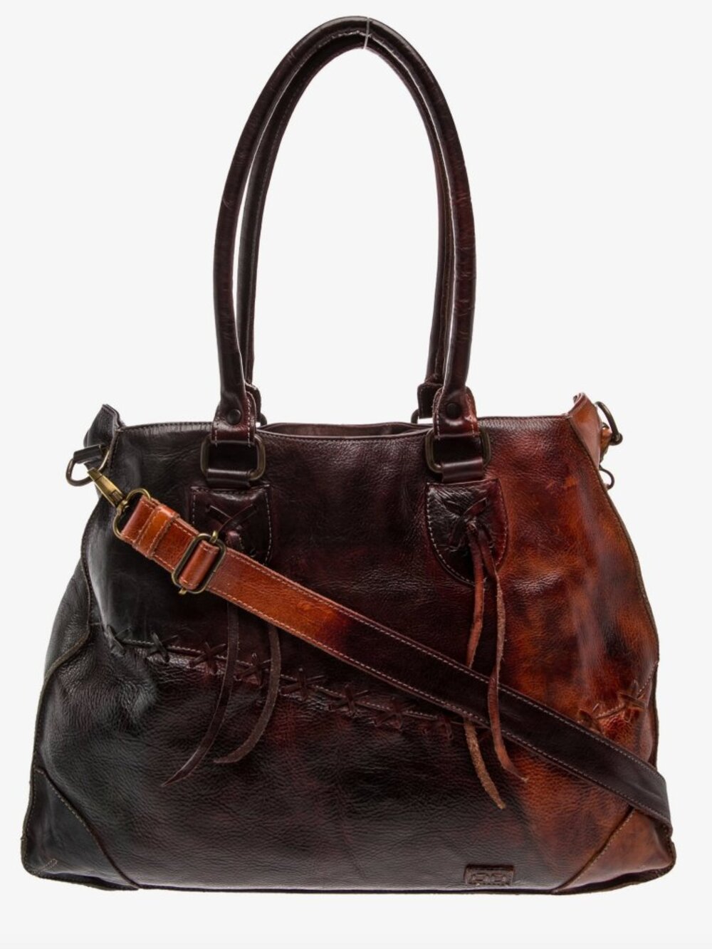 BED|STÜ Bruna Three-Tone Teal Brown Cognac Leather Tote Crossbody - Picture 3 of 4
